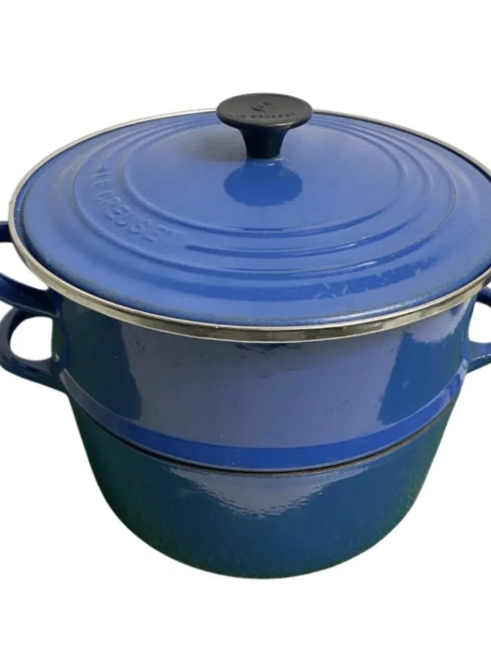 Le Creuset Cast Enamel Marine Blue #22 Double Boiler Streamer Pot w/ Lid France